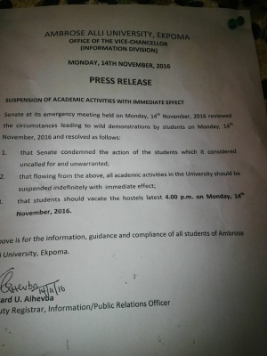 AAU Shut Down Following Students' Protest